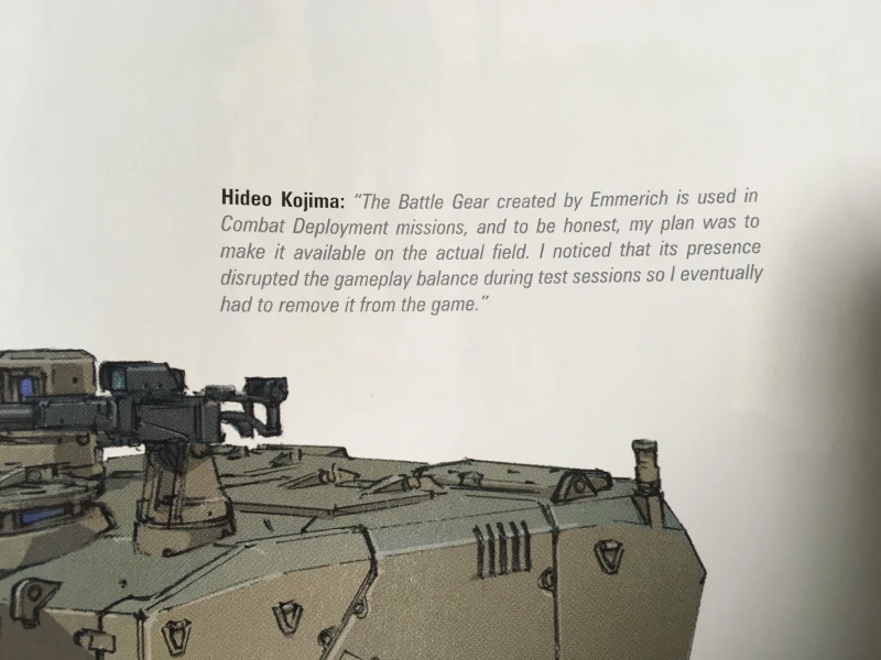 Kojima on Battle Gear and how it would affect gameplay balance.